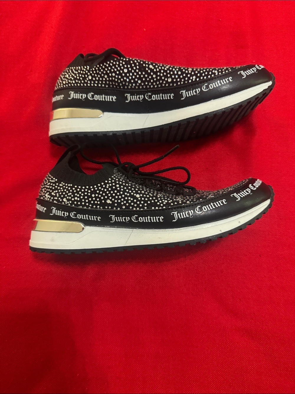 Juicy Couture Black & White Rhinestone Knit Lace-Up Sneakers